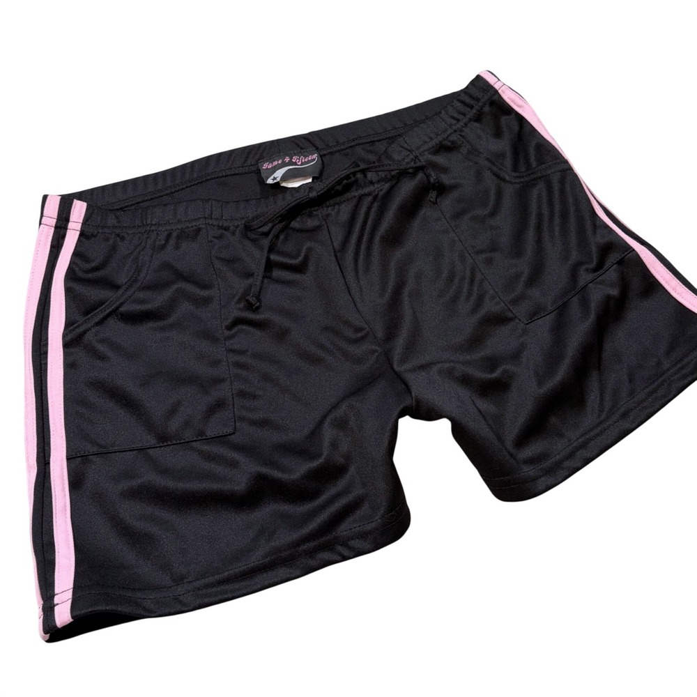 Y2K Workout Track Shorts Black Pink Side Stripe XL Made in USA